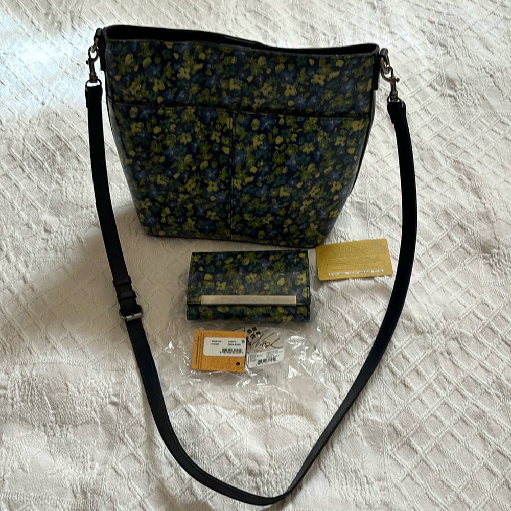 Patricia Nash Denim Blues P900451 bucket purse & matching Canetti wallet